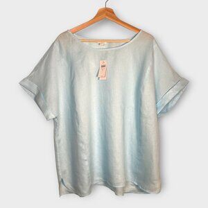 J Jill Linen Top 2X Light Blue Popover NEW
